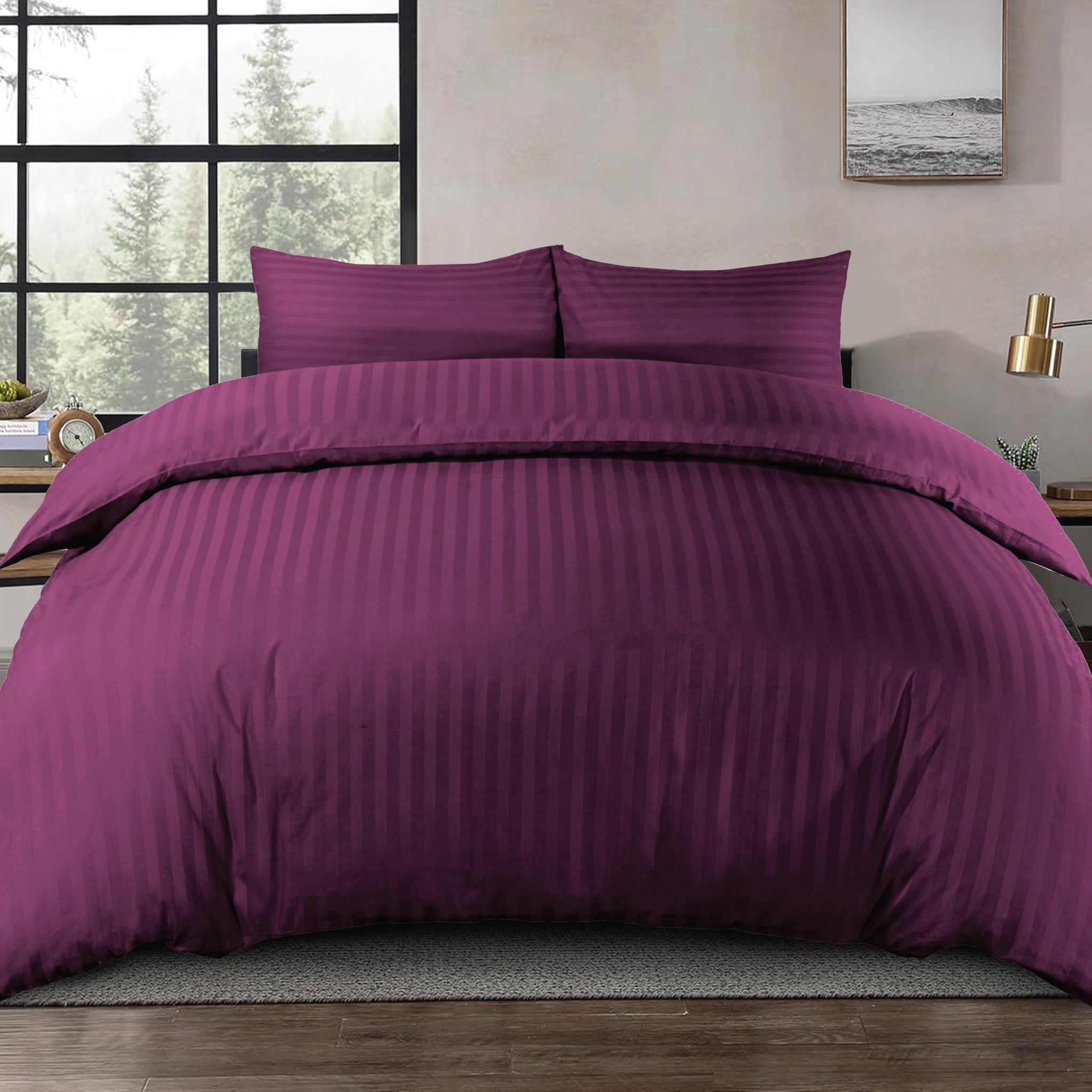 Siesta Zen 100% Cotton Hotel Luxury Sateen Duvet Cover Set, 2cm Satin Stripe, Ultra-Soft, Breathable & Hypoallergenic