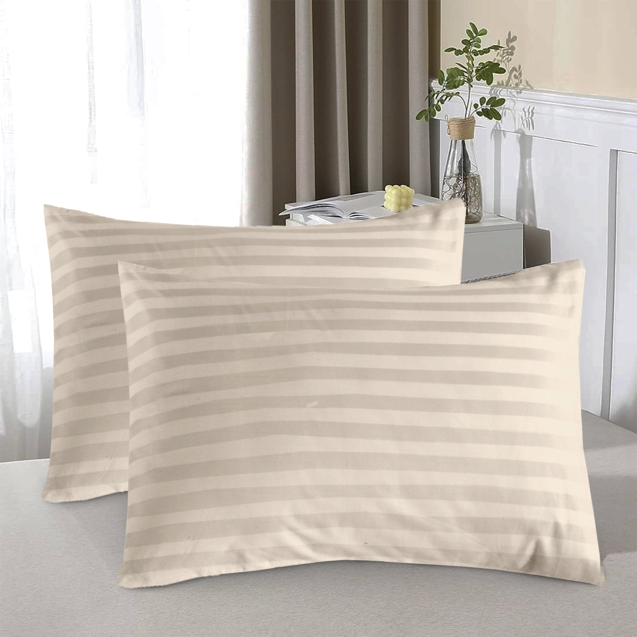 Siesta Zen 100% Cotton Luxury Hotel Sateen Pillow Covers (Pair) 2cm Satin Stripe, Ultra-Soft, Breathable & Hypoallergenic