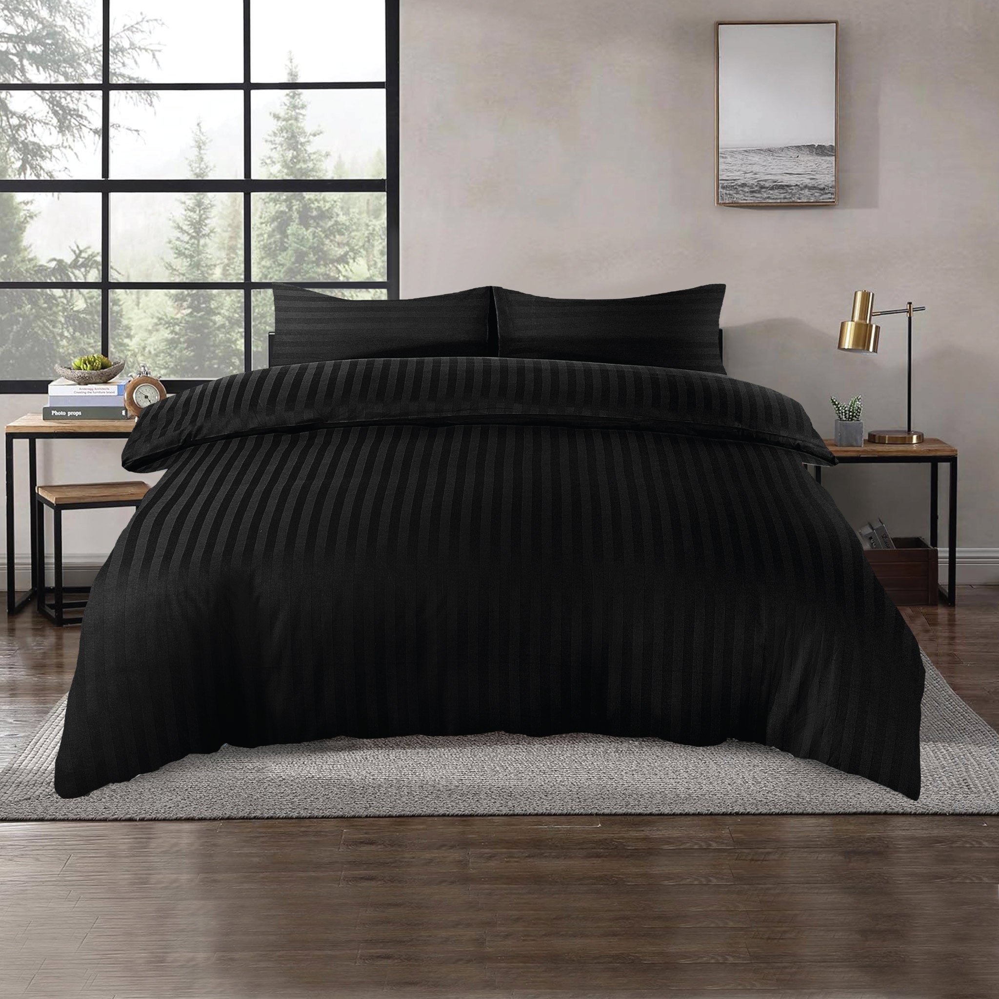 Siesta Zen 100% Cotton Hotel Luxury Sateen Duvet Cover Set, 2cm Satin Stripe, Ultra-Soft, Breathable & Hypoallergenic