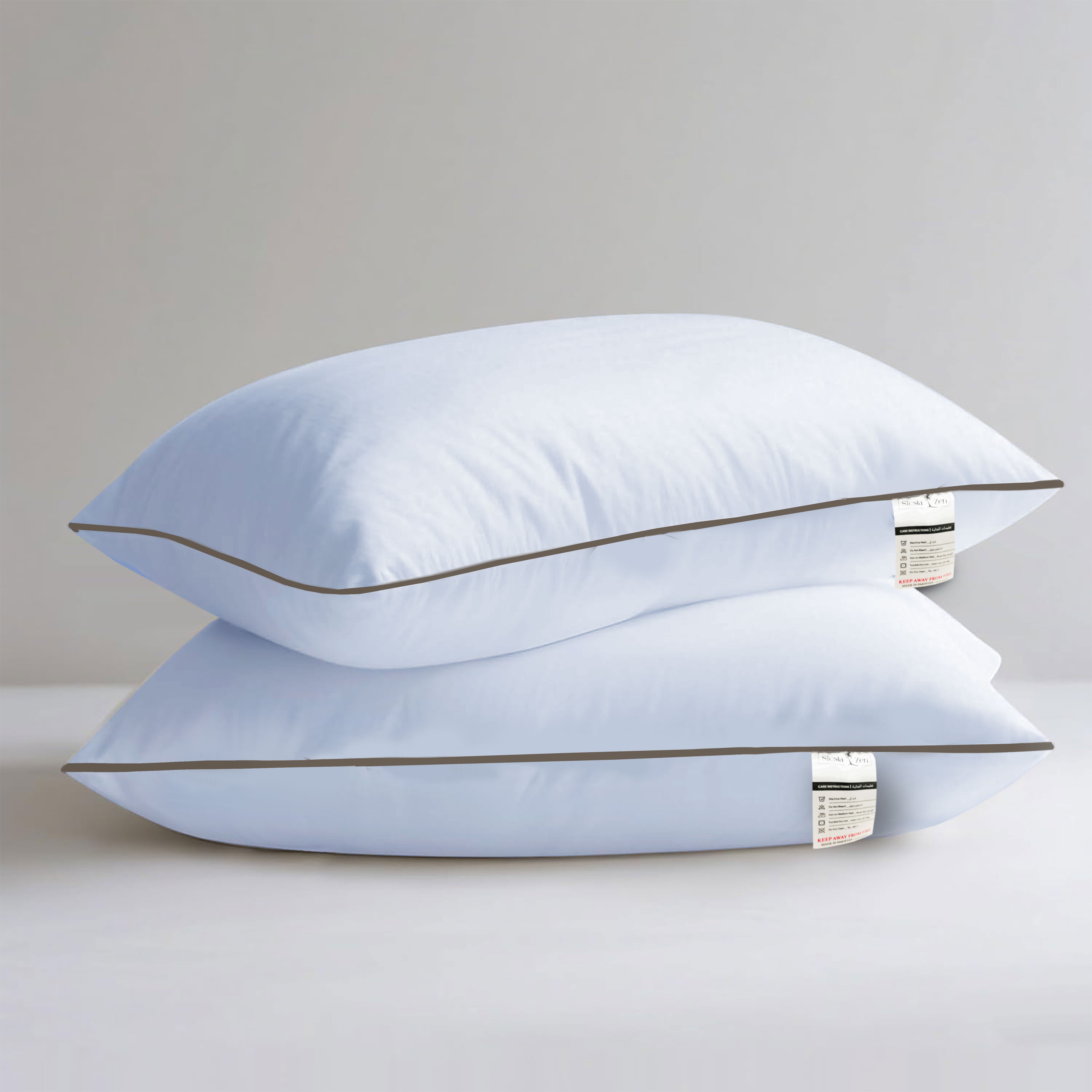 Hotel Quality Pair of Standard Hollow-fiber Filled Pillow, Breathable, Hyperallergenic, Plush Hotel-Style Down Alternative, Medium-Firm Support, Quick bounce back (2, Single Piping Pillow)