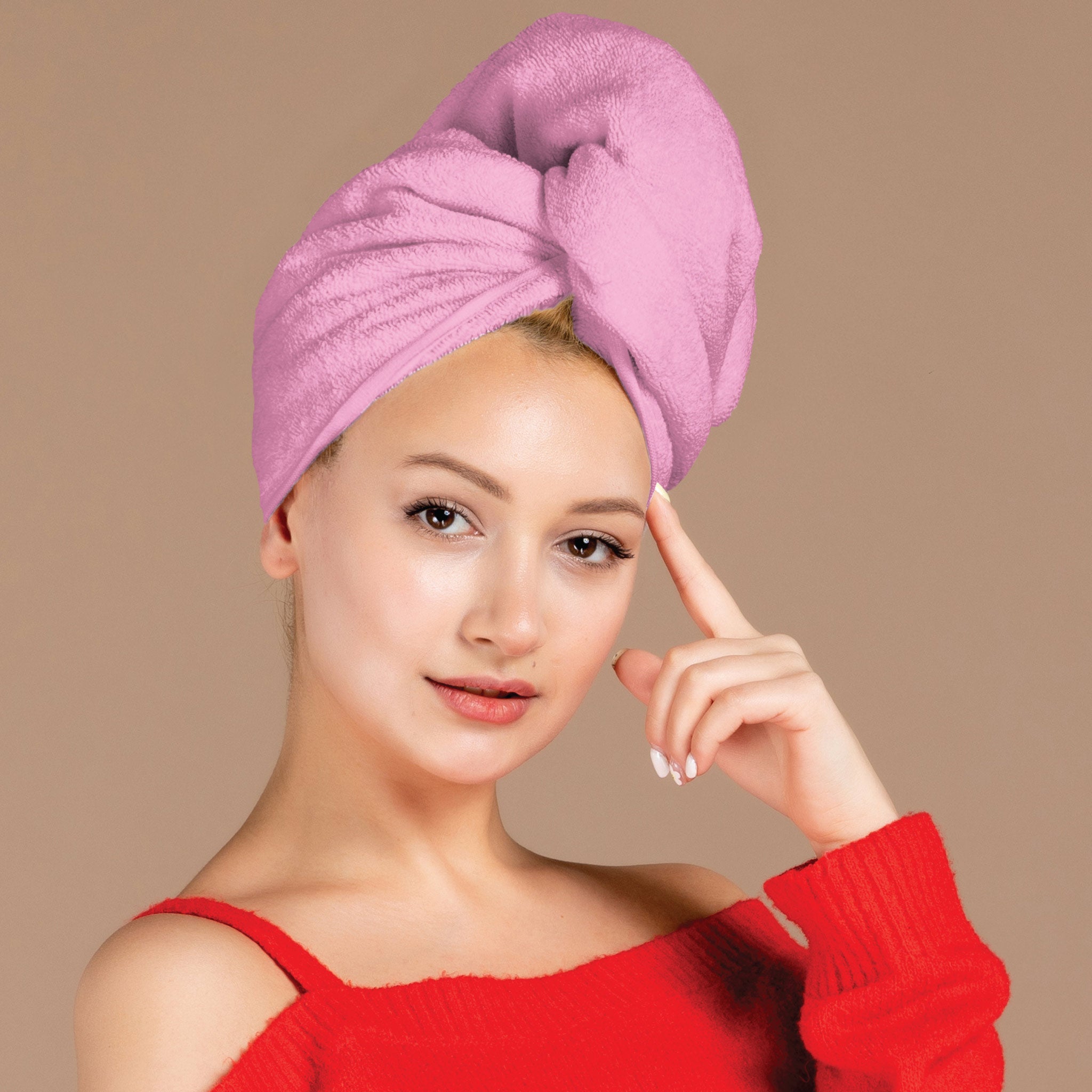 Siesta Zen Premium Combed 100% Cotton Hair Drying Towel Ultra Soft Quick-Dry Turban with Easy Button, Frizz-Free Wrap for Women & Kids, Super Absorbent for Curly, Long & Thick Hair