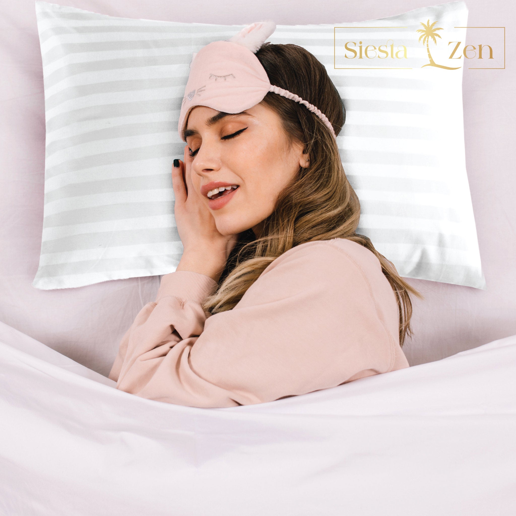 Siesta Zen 100% Cotton Luxury Hotel Sateen Pillow Covers (Pair) 2cm Satin Stripe, Ultra-Soft, Breathable & Hypoallergenic