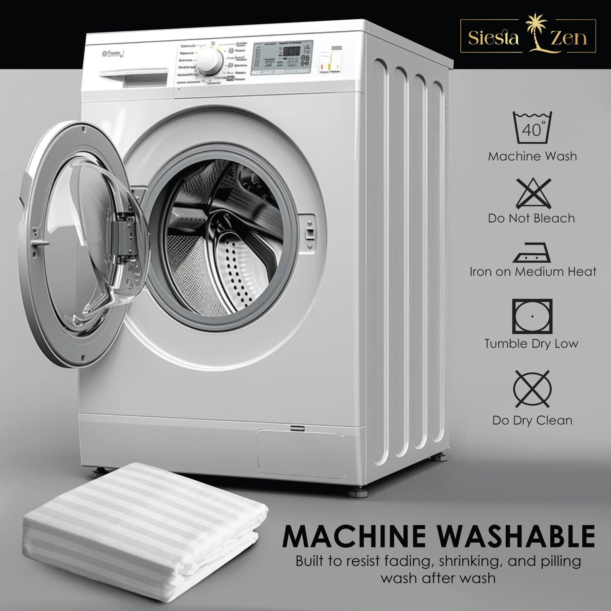 Siesta Zen 100% Cotton Hotel Luxury Sateen Duvet Cover Set, 2cm Satin Stripe, Ultra-Soft, Breathable & Hypoallergenic