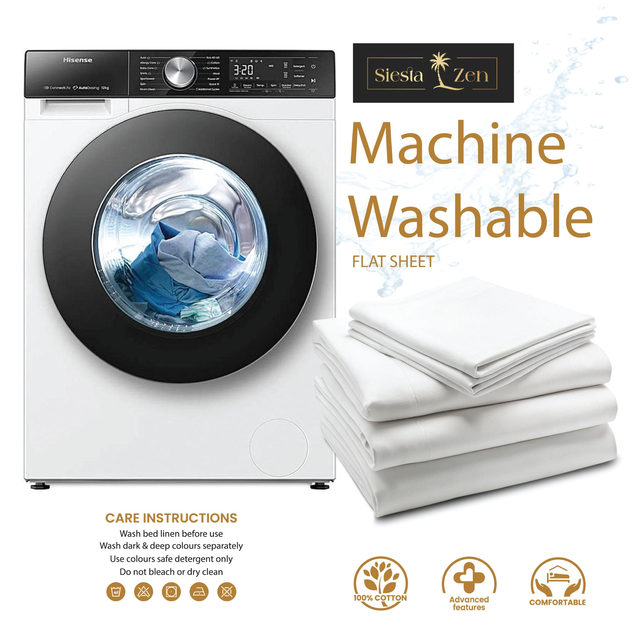 Siesta Zen 100% Egyptian Cotton Flat Bed Sheet 300 Thread Count Percale Weave, Soft, Breathable & Hotel Quality Bedding
