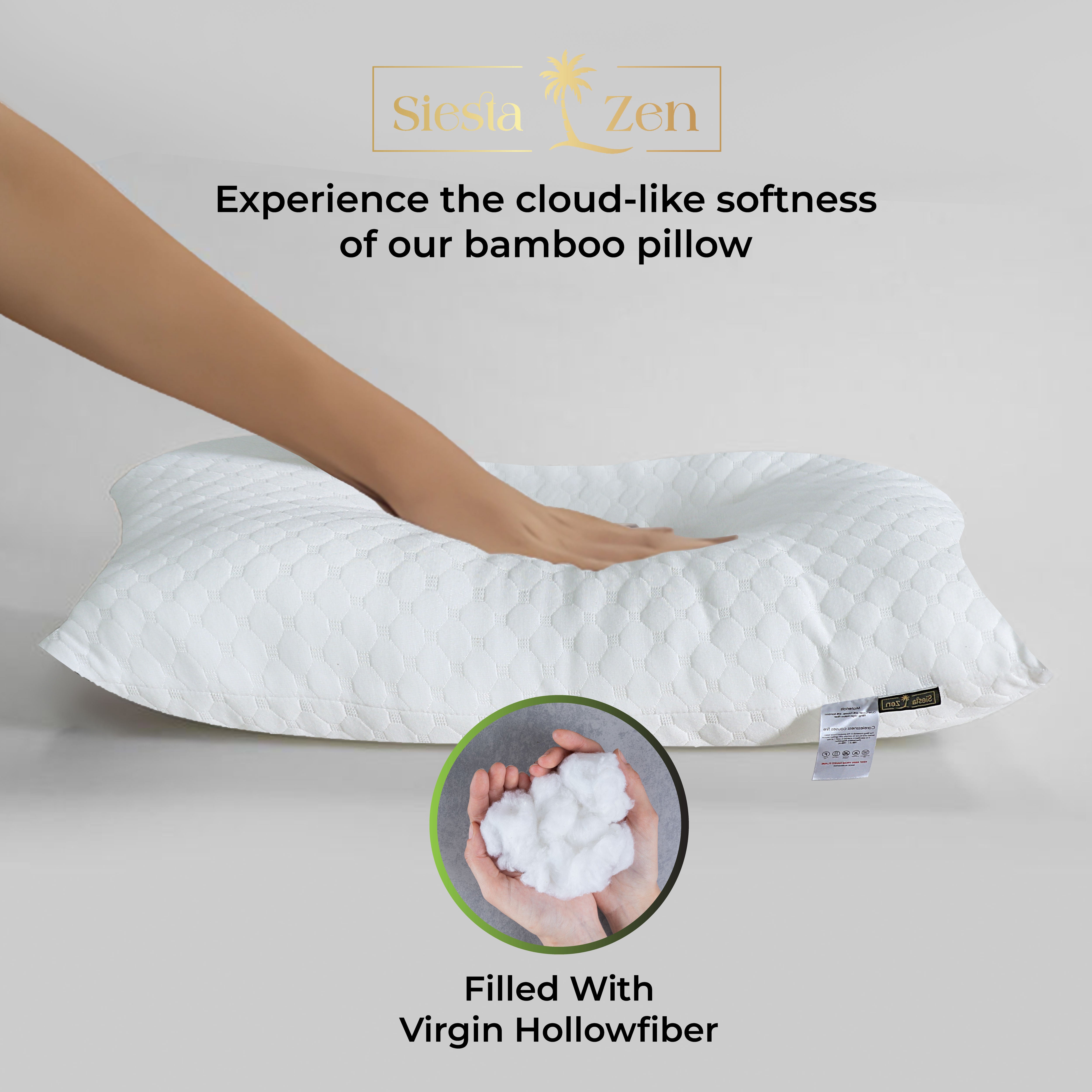 Siesta Zen Gentle Cervical Bamboo Air Flow Neck Support Pillow Filled with Vergin Hollowfiber Odorless, Ergonomic Contour Design for Neck & Spine Alignment Soft, Hypoallergenic (2, Standard Size)
