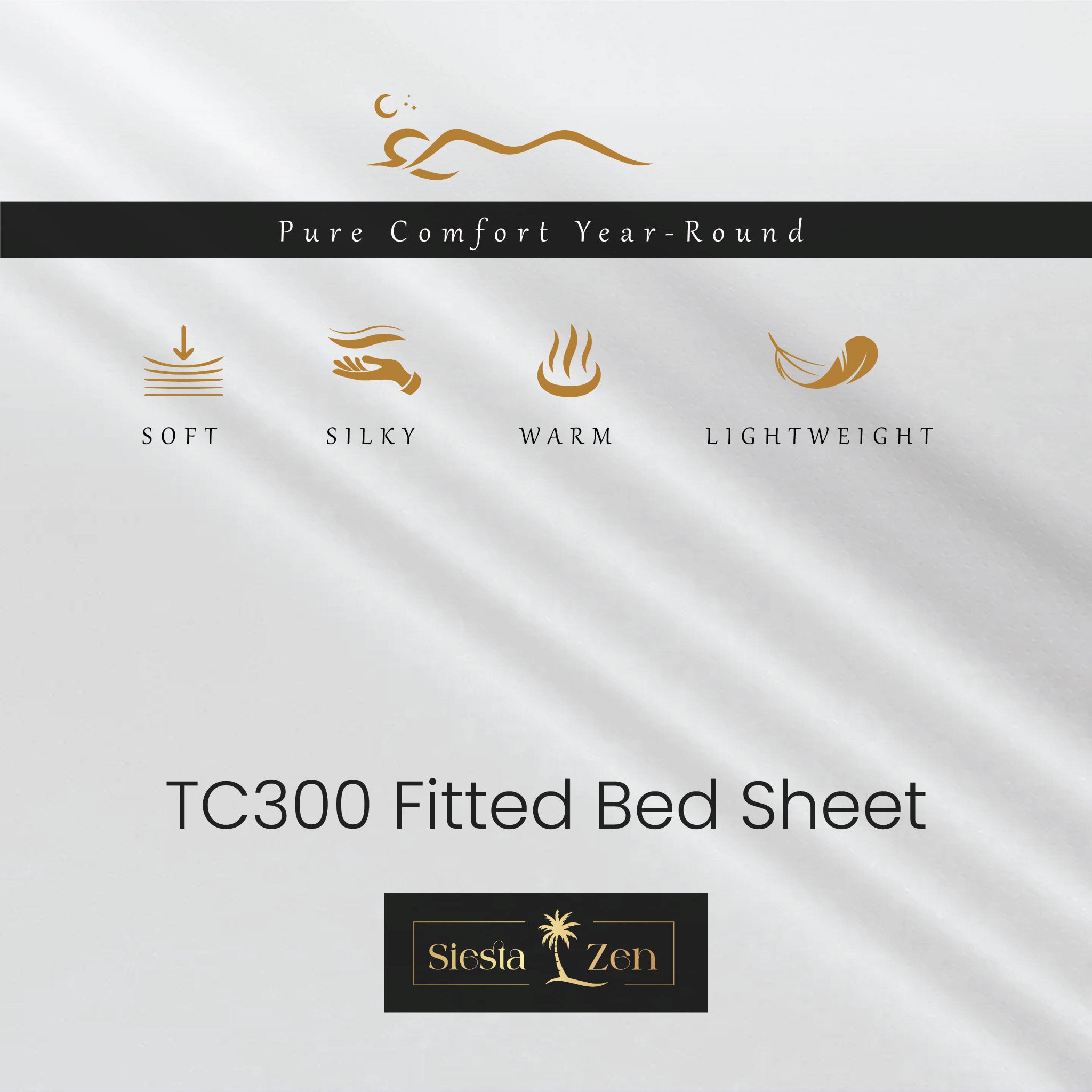 Siesta Zen 100% Egyptian Cotton Fitted Sheet – 300 Thread Count – Extra Deep 30cm Pocket