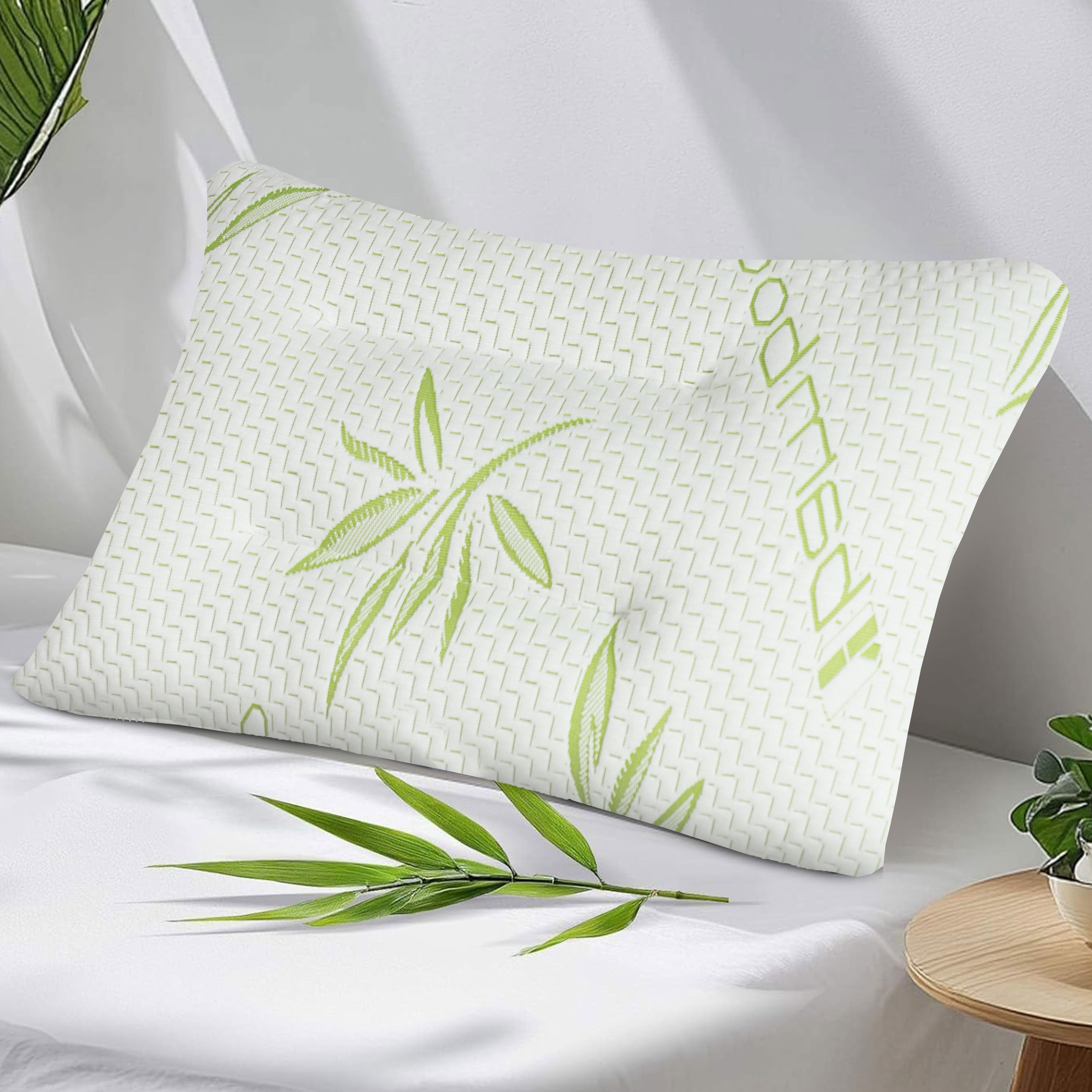 Ultimate Sleep Bamboo Filled Pillow (Pack of 2) Standard Size Ergonomic Bed Pillows with Zipper, Virgin Hollowfiber Fill, Hypoallergenic, Breathable, Cervical Neck Support for Side Sleepers (2, Green)