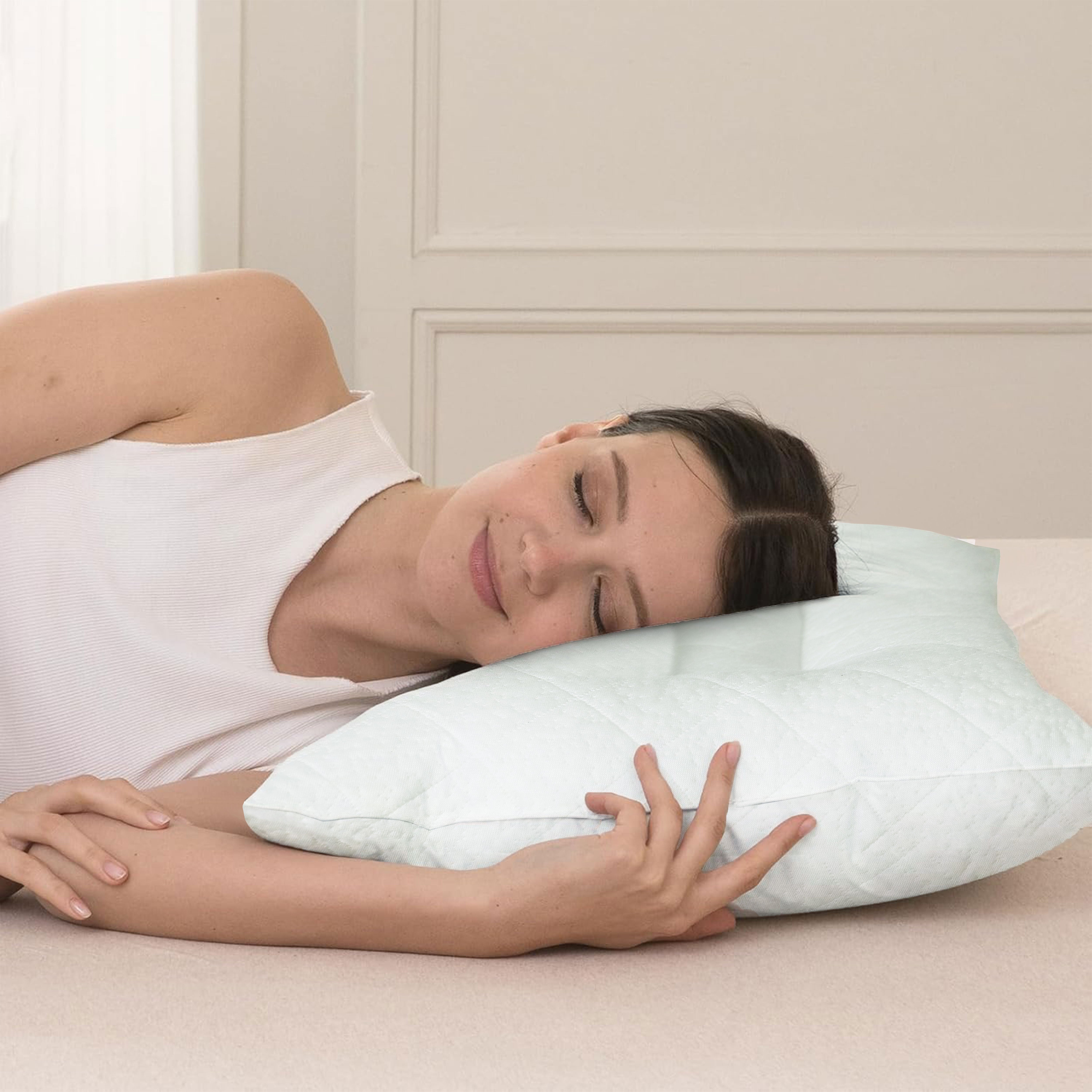 Ultimate Sleep Bamboo Filled Pillow (Pack of 2)  Standard Size Ergonomic Bed Pillows with Zipper, Virgin Hollowfiber Fill, Hypoallergenic, Breathable Cervical Neck Support for Side Sleepers