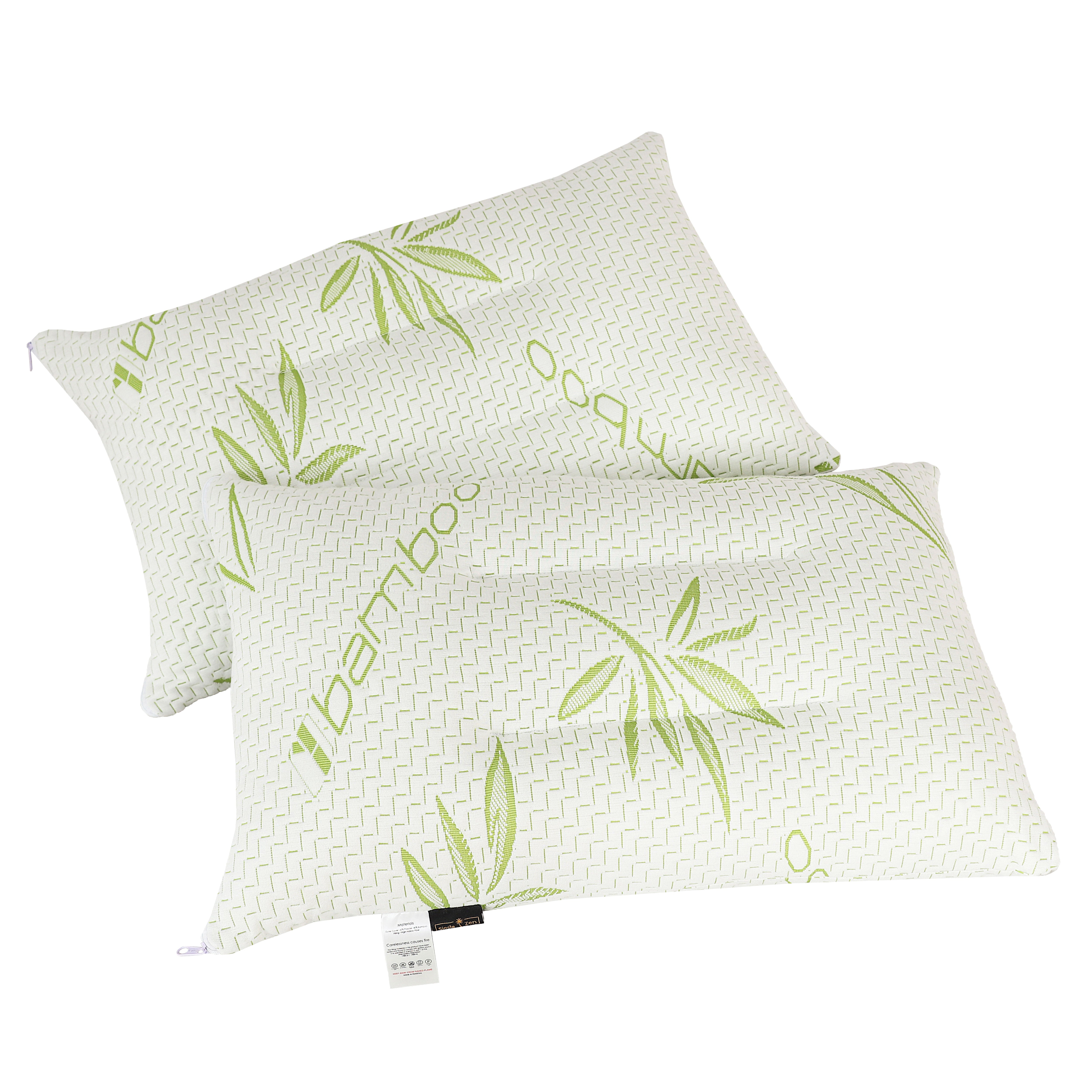 Ultimate Sleep Bamboo Filled Pillow (Pack of 2) Standard Size Ergonomic Bed Pillows with Zipper, Virgin Hollowfiber Fill, Hypoallergenic, Breathable, Cervical Neck Support for Side Sleepers (2, Green)