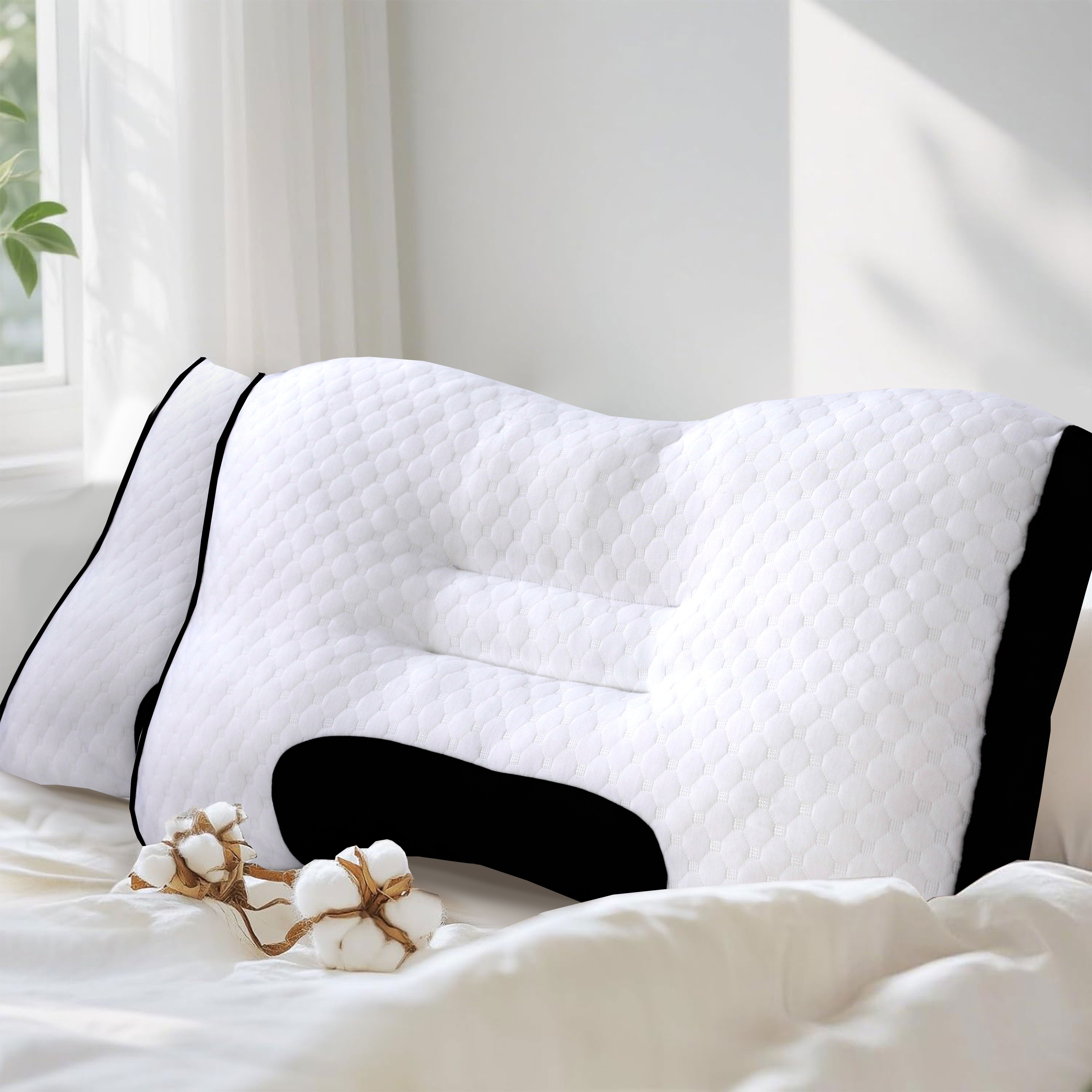 Bamboo Filled Pillow (Pack of 2) Standard Size Ergonomic Bed Pillows with Zipper, Virgin Hollow Fiber, Hypoallergenic, Breathable, Cervical Neck Support for Side Sleepers (2, White/AirFlow)